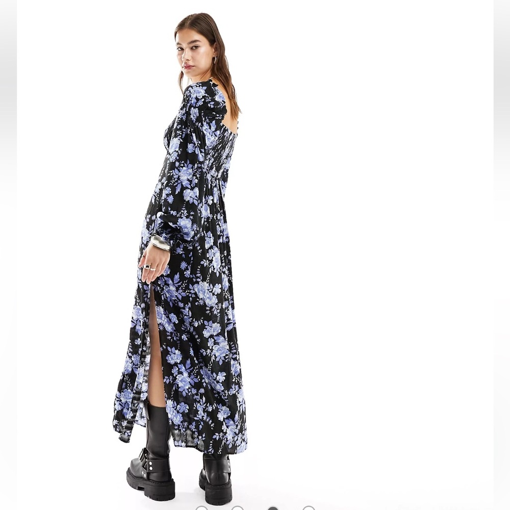 NWT Free People Jaymes Floral Print Square Neck Long Sleeves Midi Dress - Picture 2 of 14
